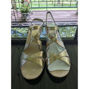 Aerosoles Sandal Women's 11M Bakers Dozen Gold Ankle & Criss Cross Straps Wedge